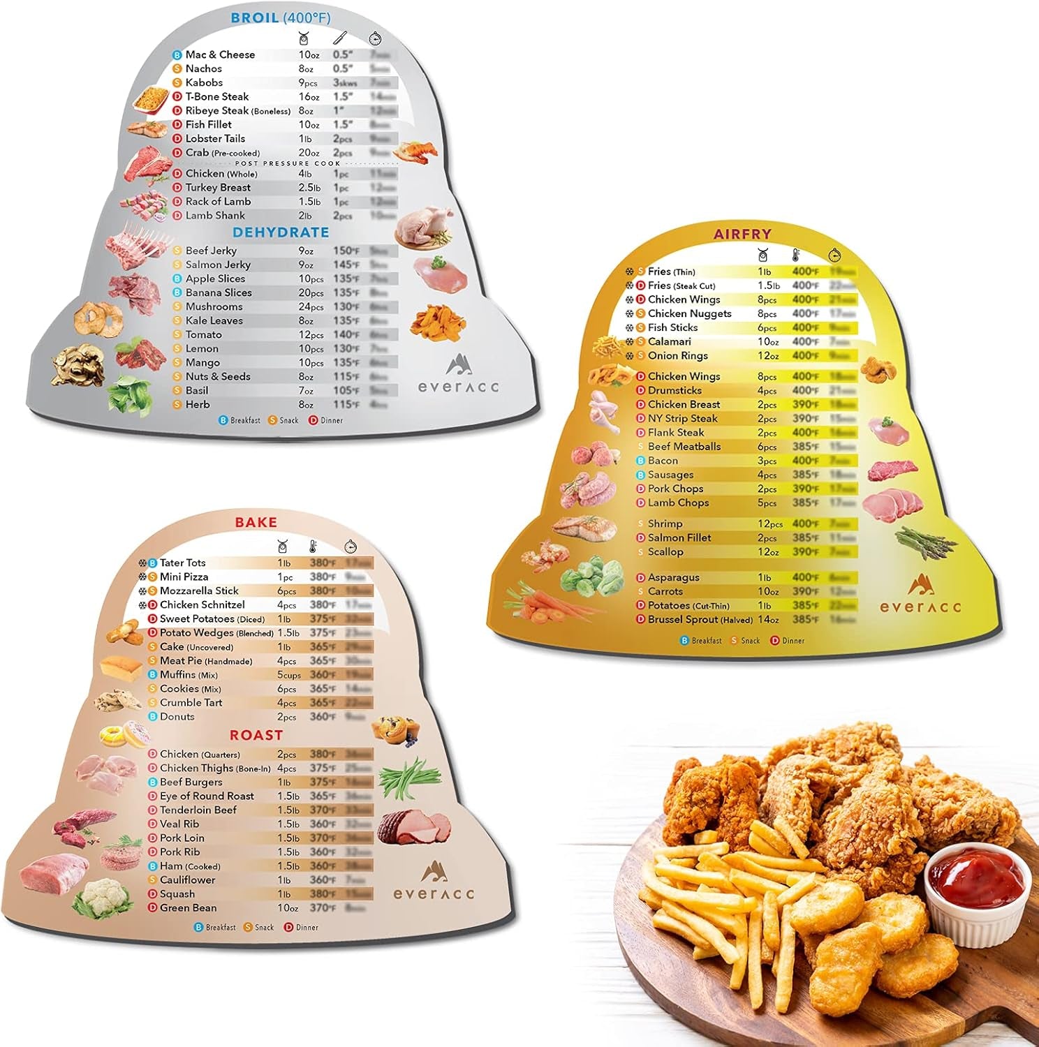 Air Fryer Magnetic Cheat Sheet Set, Instapot Air Fryer Accessories Cook Times Chart, Instant Pot Air Fryer Lid Cooking Quick Reference Guide Frying Magnets (Metallic)