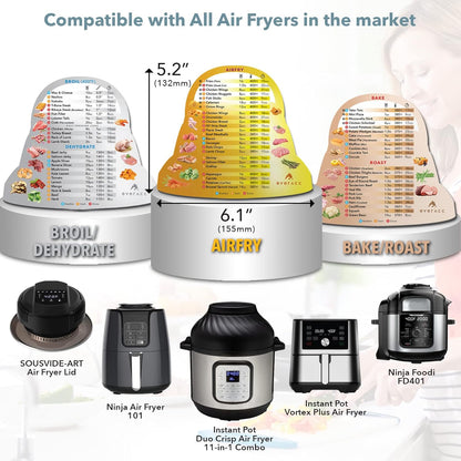 Air Fryer Magnetic Cheat Sheet Set, Instapot Air Fryer Accessories Cook Times Chart, Instant Pot Air Fryer Lid Cooking Quick Reference Guide Frying Magnets (Metallic)