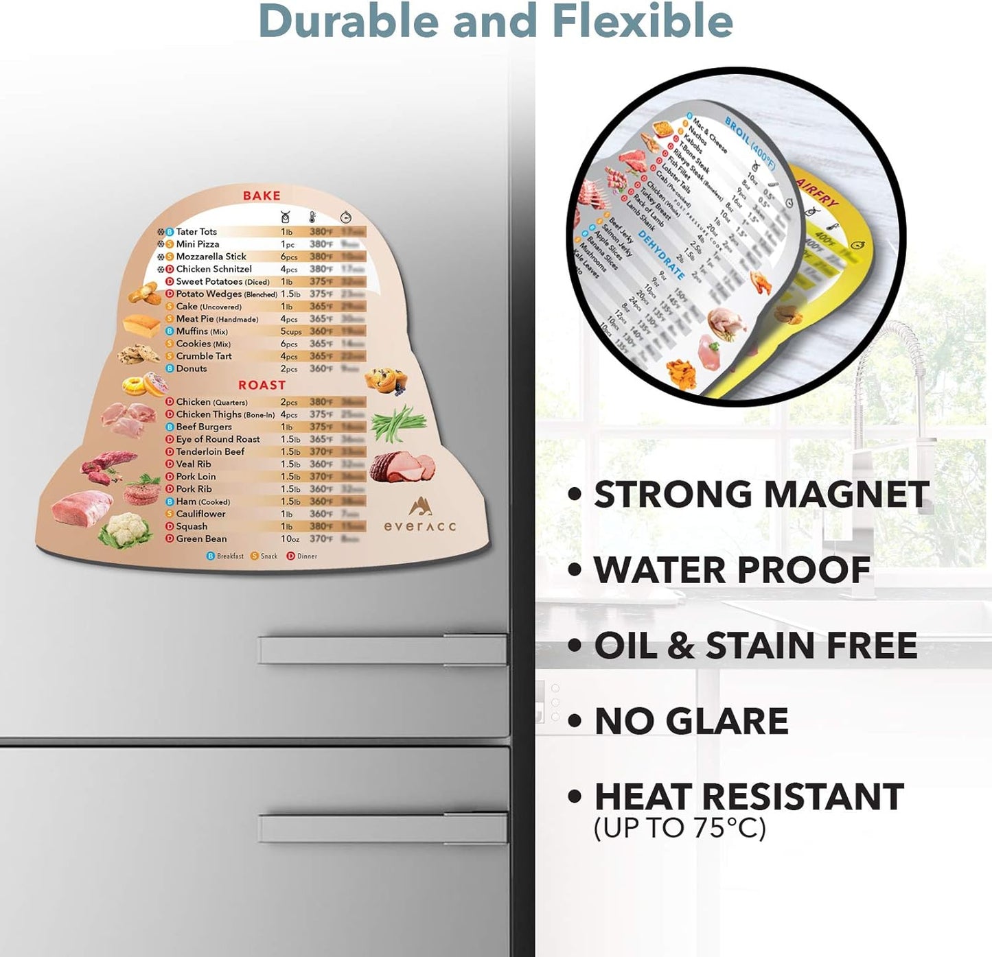 Air Fryer Magnetic Cheat Sheet Set, Instapot Air Fryer Accessories Cook Times Chart, Instant Pot Air Fryer Lid Cooking Quick Reference Guide Frying Magnets (Metallic)