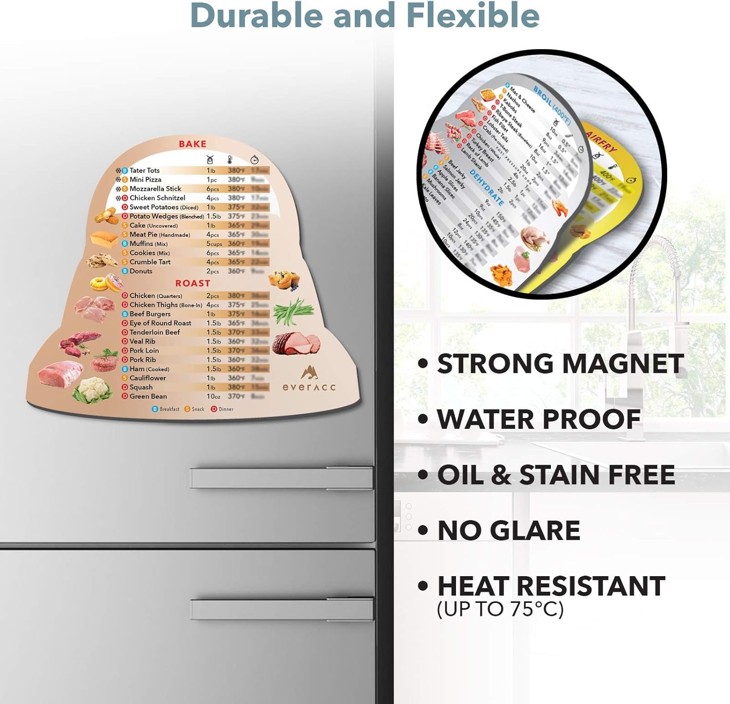 Air Fryer Magnetic Cheat Sheet Set, Instapot Air Fryer Accessories Cook Times Chart, Instant Pot Air Fryer Lid Cooking Quick Reference Guide Frying Magnets (Metallic)