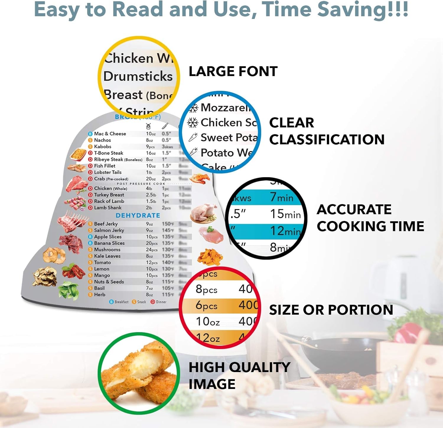 Air Fryer Magnetic Cheat Sheet Set, Instapot Air Fryer Accessories Cook Times Chart, Instant Pot Air Fryer Lid Cooking Quick Reference Guide Frying Magnets (Metallic)