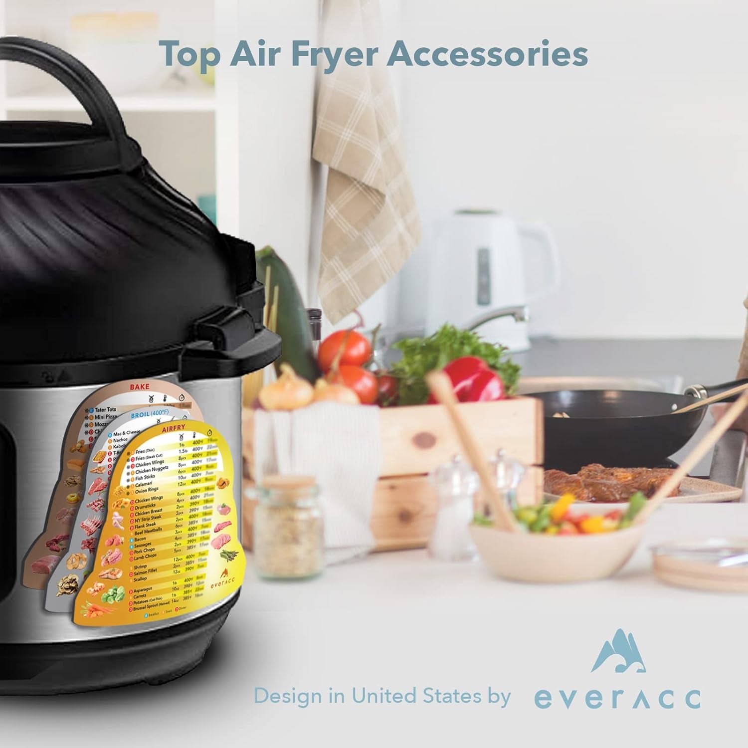 Air Fryer Magnetic Cheat Sheet Set, Instapot Air Fryer Accessories Cook Times Chart, Instant Pot Air Fryer Lid Cooking Quick Reference Guide Frying Magnets (Metallic)